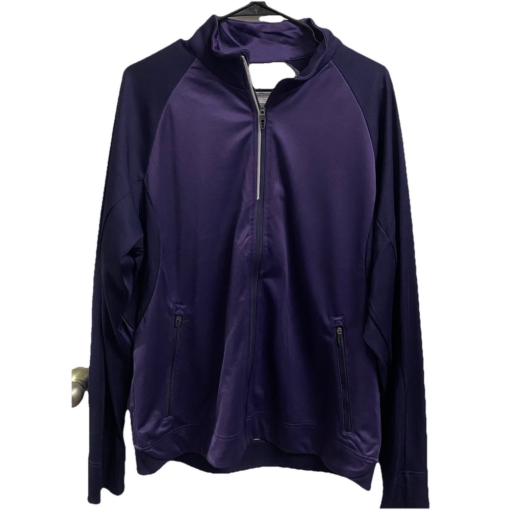 Elevate Men's Full Zip-Up 100% Polyester Purple & Navy Jacket Shirt Sz. L-NWOT - Picture 1 of 8